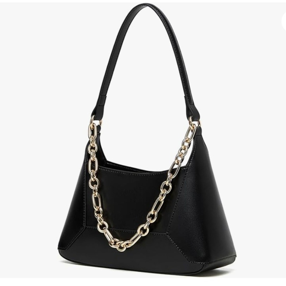 Black Chain-Accent Satchel Bag - Stylish Everyday Shoulder Bag